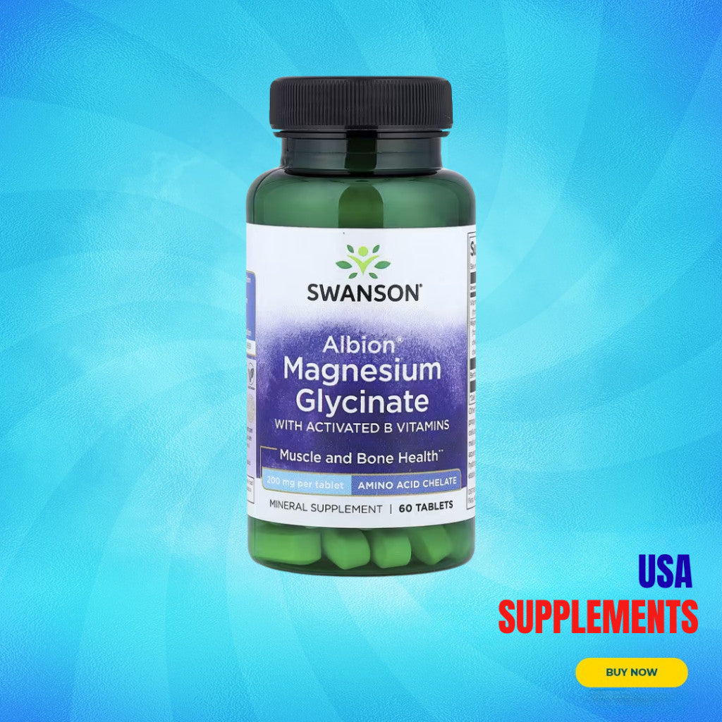 USA Supplements | Swanson, Albion® Magnesium Glycinate with Activated B Vitamins ( Bone Health )