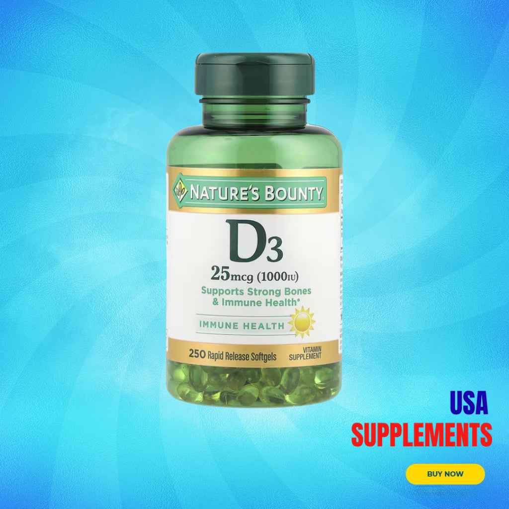 USA Supplements | Nature's Bounty, Vitamin D3, 25 mcg, 250 Rapid Release Softgels ( Bone Health )