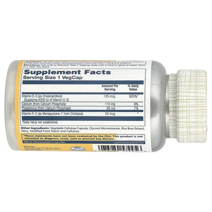 USA Supplements | Solaray, Vitamin D3 + K2, 120 VegCaps ( Bone Health )
