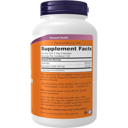 USA Supplements | NOW Foods, Quercetin with Bromelain ( Respiratory Health )