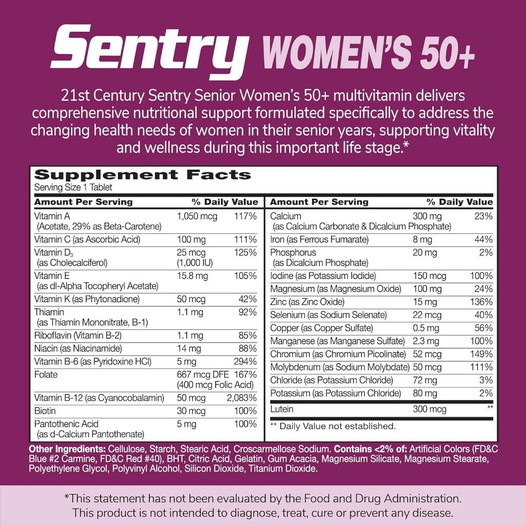 USA Supplements | 21st Century, Sentry Senior, Women's 50+, 100 Tablets ( Multivitamin Supplement )