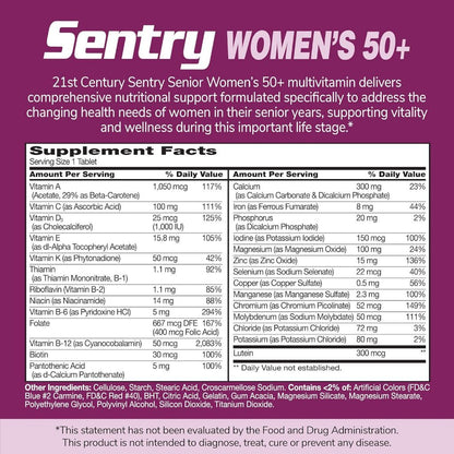 USA Supplements | 21st Century, Sentry Senior, Women's 50+, 100 Tablets ( Multivitamin Supplement )