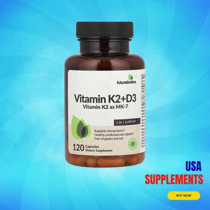 USA Supplements | Futurebiotics, Vitamin K2 + D3 , 120 Capsules ( Supports Strong Bones and Teeth )