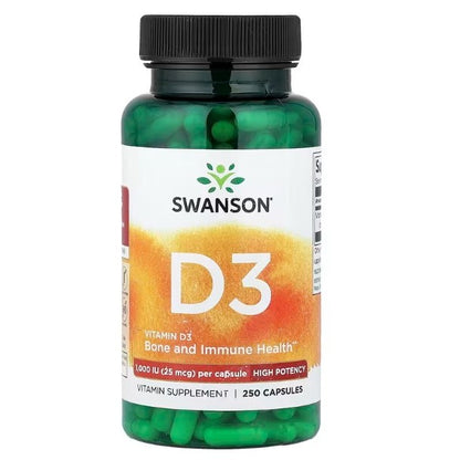 HealthilyYou | Swanson, Vitamin D3, High Potency, 25 mcg (1,000 IU), 50 mcg (2,000 IU), 250 Capsules
