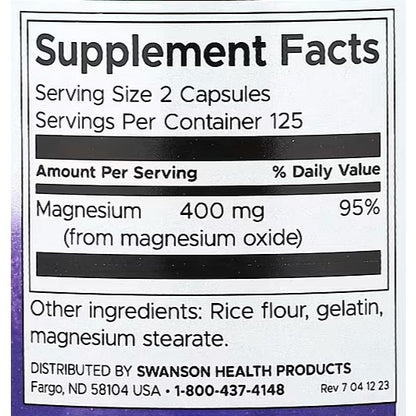 HealthilyYou | Swanson, Magnesium Oxide, 200 mg, 500 mg, Capsules Muscle and Bone Health