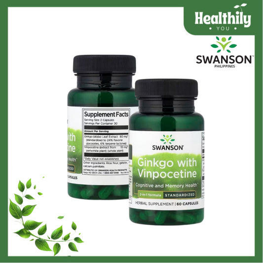 HealthilyYou | Swanson, Ginkgo with Vinpocetine, Standardized, 60 Capsules Cognitive & Memory Health