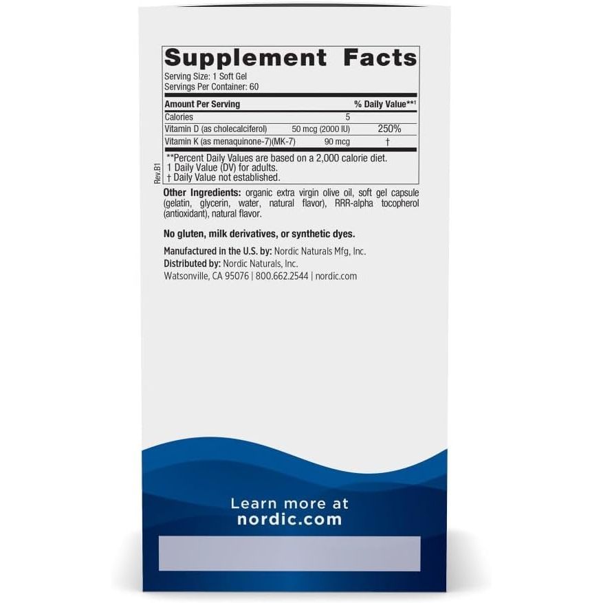USA Supplements | Nordic Naturals, Vitamin D3 + K2, Great Orange, 60 Soft Gels ( Bone Health )