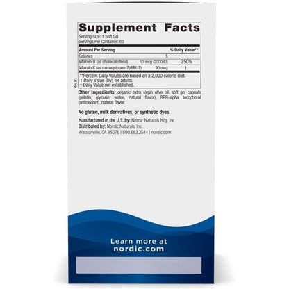 USA Supplements | Nordic Naturals, Vitamin D3 + K2, Great Orange, 60 Soft Gels ( Bone Health )