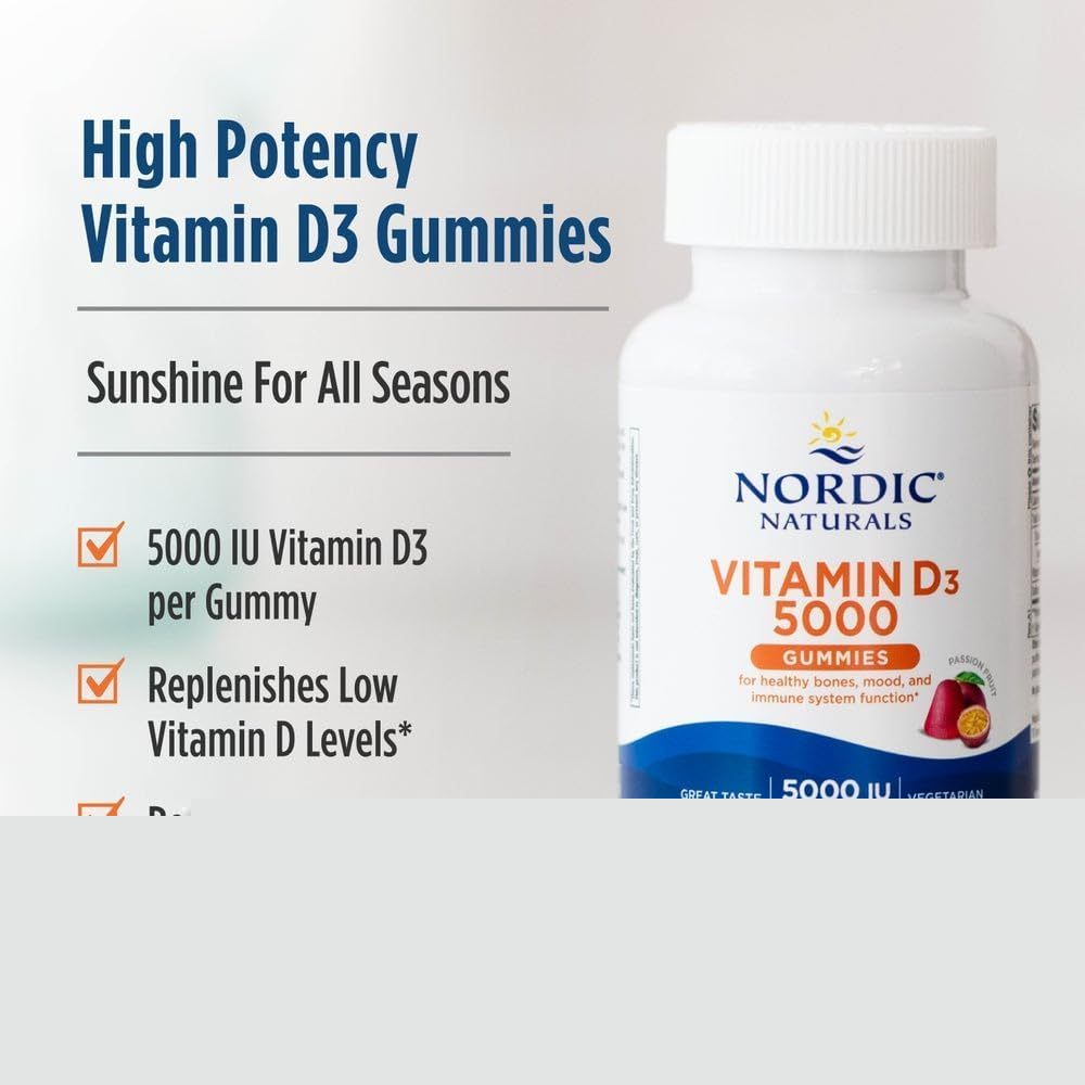 USA Supplements | Nordic Naturals, Vitamin D3 5000,  Passion Fruit, 30 Gummies ( Bone Health )