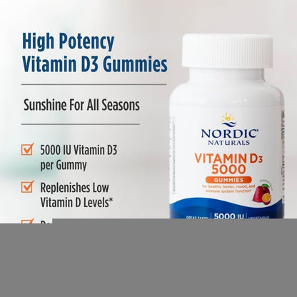 USA Supplements | Nordic Naturals, Vitamin D3 5000,  Passion Fruit, 30 Gummies ( Bone Health )