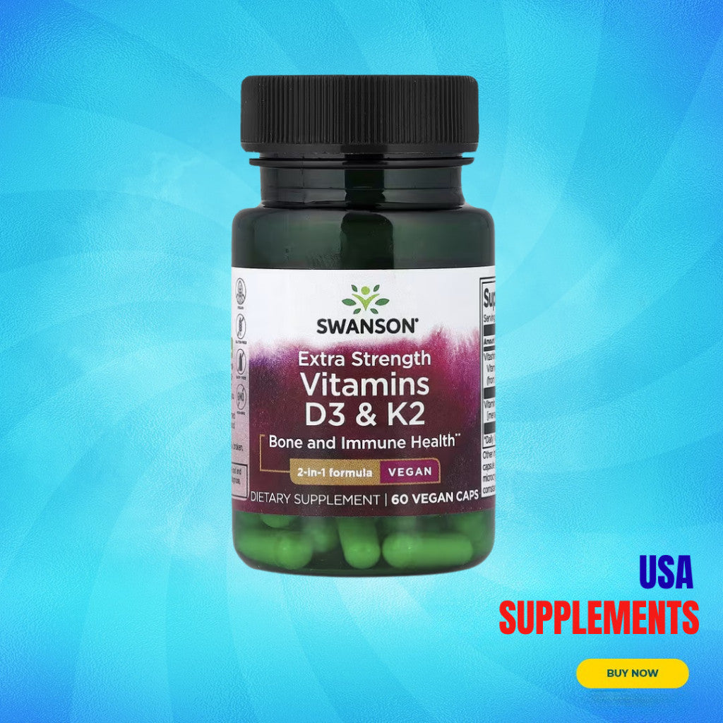 USA Supplements | Swanson, Vitamins D3 & K2, Extra Strength ( Bone Strength & Immune Support )