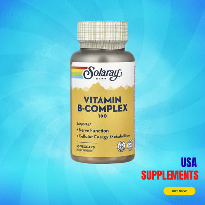 USA Supplements | Solaray, Vitamin B-Complex 100, 50 VegCaps ( Energy Production )