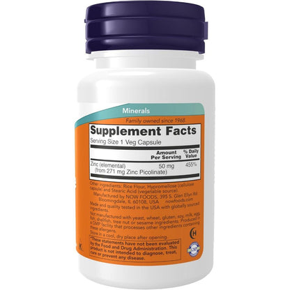USA Supplements | NOW Foods, Zinc Picolinate, 50 mg, 60 Veg Capsules ( Immune Support )