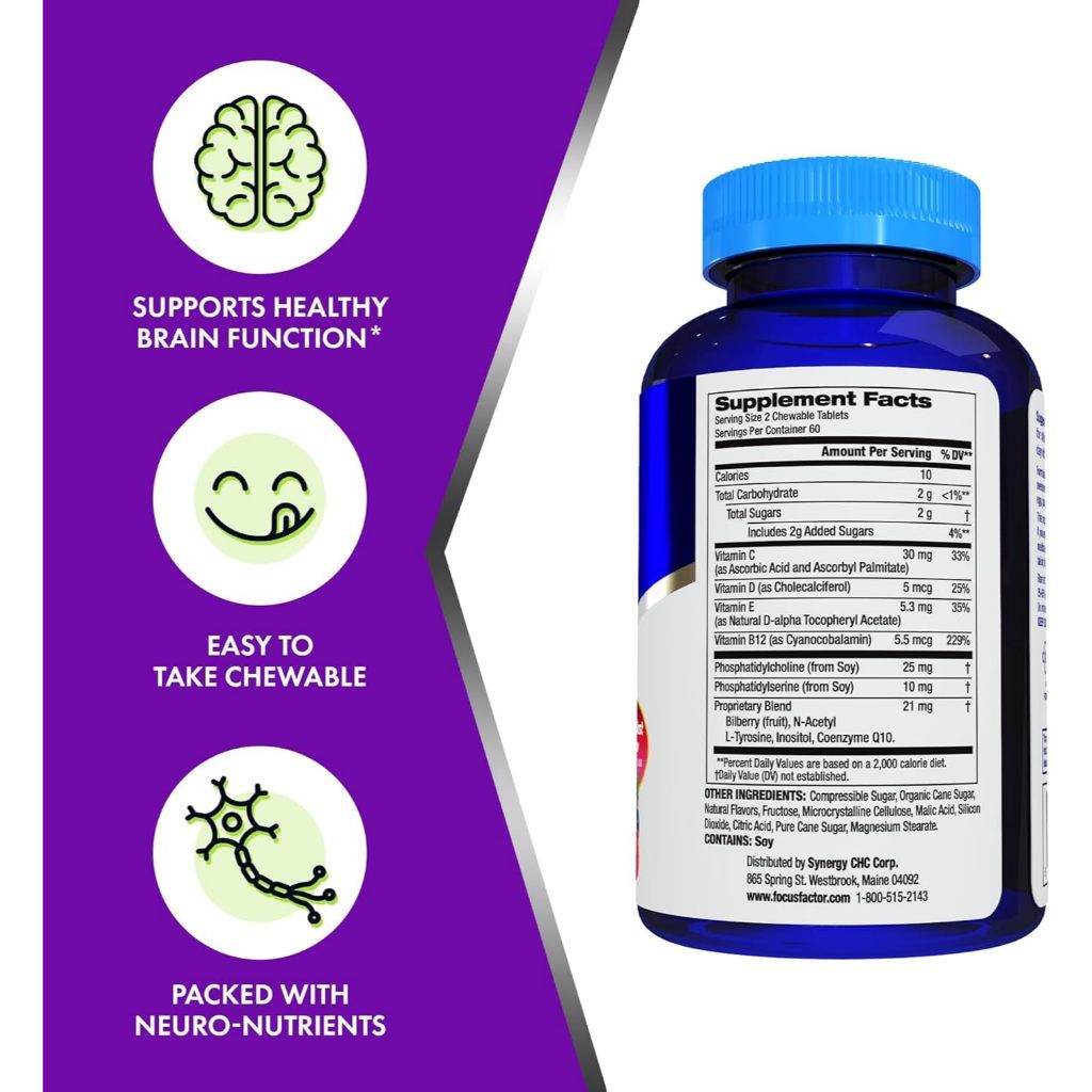 USA Supplements | Focus Factor, Kids, Berry Blast, 120 Chewable Tablets ( Multivitamin Support )