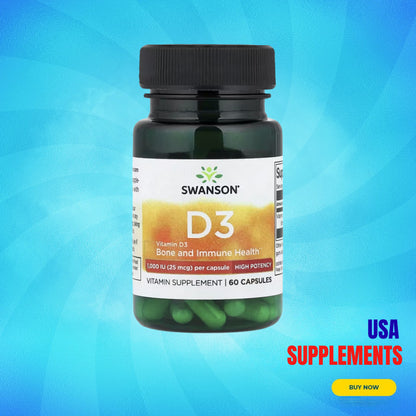 USA Supplements | Swanson, Vitamin D3, 25 mcg, 1,000 IU, 60 Capsules ( Bone and Immune Health )