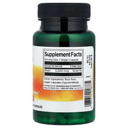 USA Supplements | Swanson, Biotin, 5,000 mcg, 100 Vegan Capsules ( Nourishes Hair, Skin and Nails )