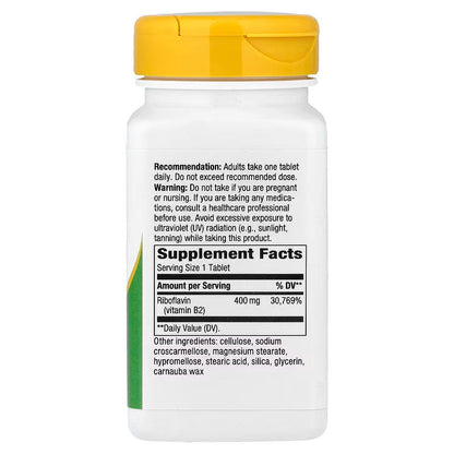 USA Supplements | Nature's Way, Riboflavin Vitamin B2, 400 mg, 30 Tablets ( Energy Metabolism )