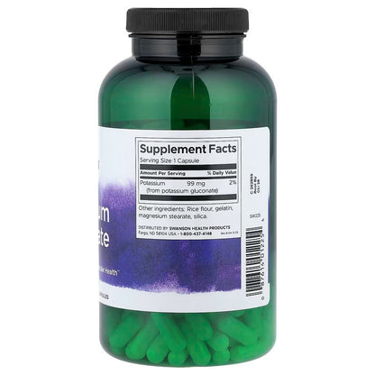 USA Supplements | Swanson, Potassium Gluconate, 99 mg, 250 Capsules ( Cardiovascular Health )