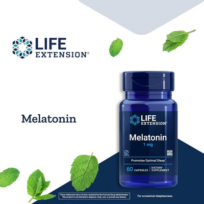 USA Supplements | Life Extension, Melatonin, 1 mg, 60 Capsules ( Promotes Optimal Sleep )