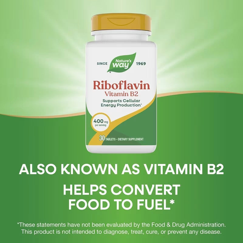 USA Supplements | Nature's Way, Riboflavin Vitamin B2, 400 mg, 30 Tablets ( Energy Metabolism )