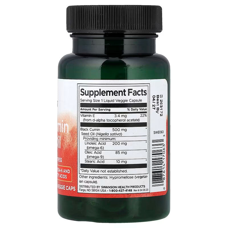 USA Supplements | Swanson, Black Cumin Seed Oil, 60 Liq Veggie Caps ( Supports Immune Health )