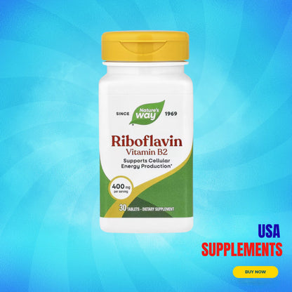 USA Supplements | Nature's Way, Riboflavin Vitamin B2, 400 mg, 30 Tablets ( Energy Metabolism )