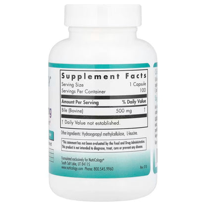 USA Supplements | Nutricology, Ox Bile, 500 mg, 100 Vegicaps ( Essential for Fat Digestion )