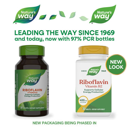 USA Supplements | Nature's Way, Riboflavin Vitamin B2, 400 mg, 30 Tablets ( Energy Metabolism )