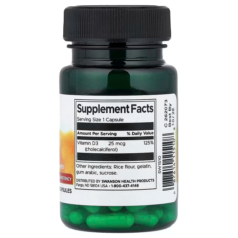 USA Supplements | Swanson, Vitamin D3, 25 mcg, 1,000 IU, 60 Capsules ( Bone and Immune Health )
