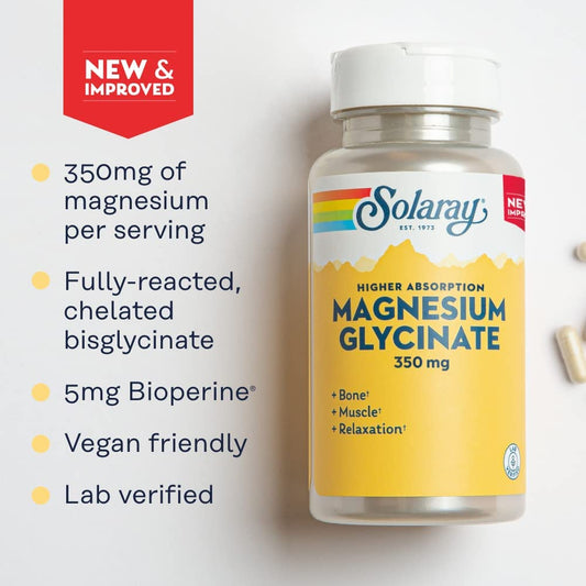 LowCostPH | Solaray Higher Absorption Magnesium Glycinate, 350 mg, 240 VegCaps Dietary Supplements