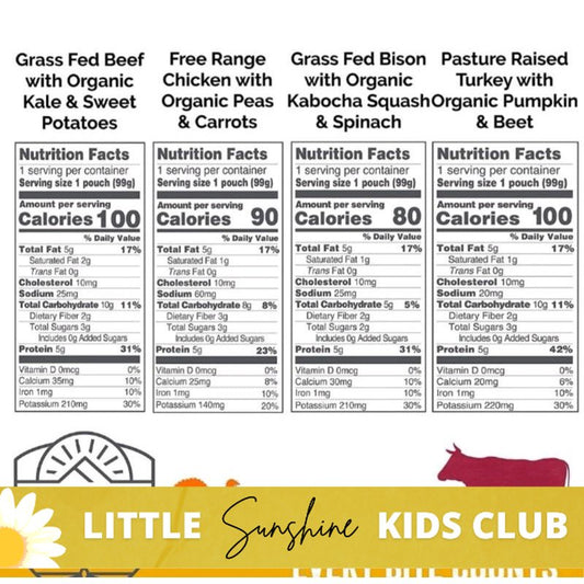 LittleSunshine | Serenity Kids Organic Beef, Salmon, Chicken, Sweet Potato, Bison, Carrot, Olive Oil
