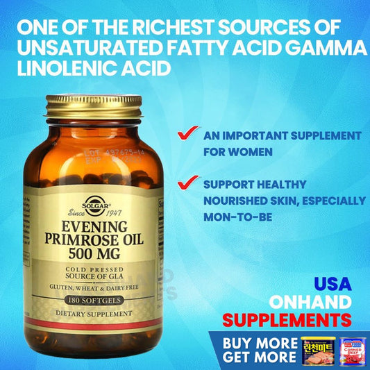 USA Onhand | Solgar, Evening Primrose Oil, 1,300 mg, 60 Softgels / 500 mg, 180 Softgels