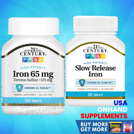 USA Onhand | 21st Century, Iron 65 mg, Iron 27 mg, Slow Release Iron Dietary Supplements.