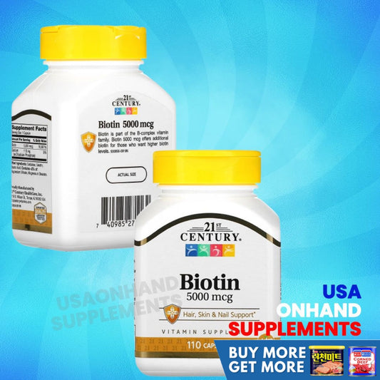 USA Onhand | 21st Century, Biotin, 800 mcg, Hair, Skin & Nail Support| Healthy Aging Support